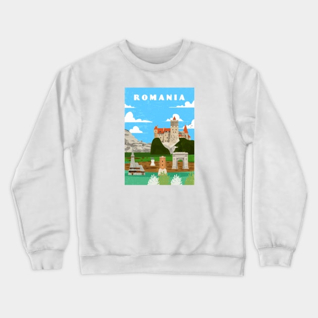 Romania. Retro travel minimalist poster Crewneck Sweatshirt by GreekTavern